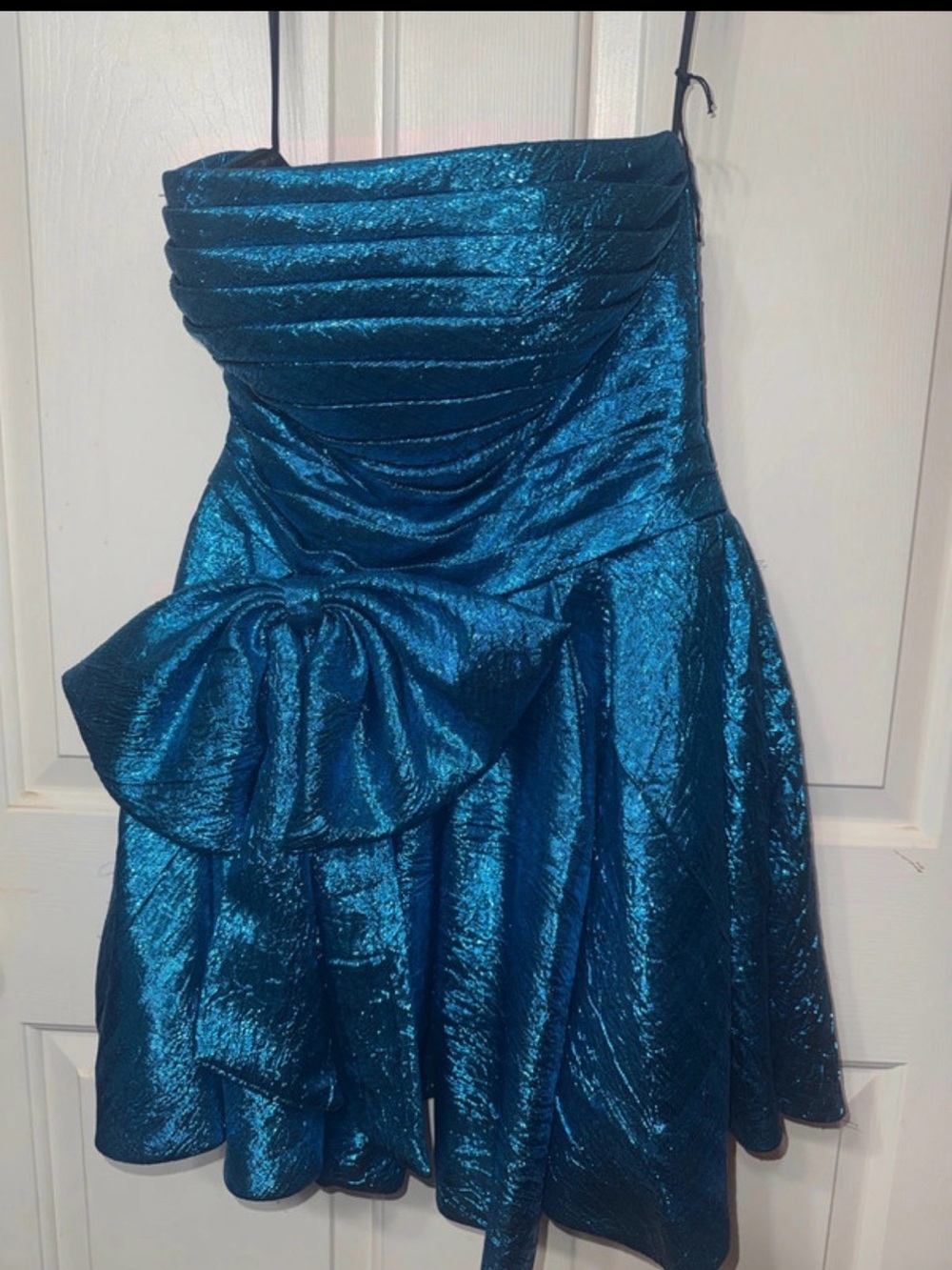 Girls Shimmery Teal Formal Dress with Decorative Side Bow